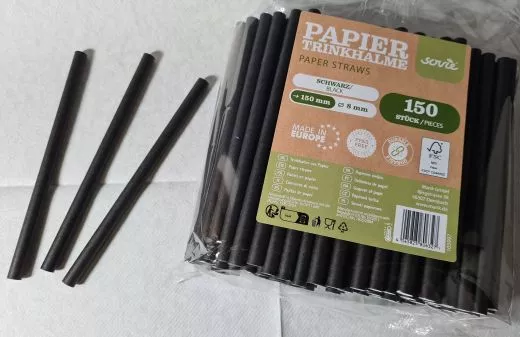 PAPIERTRINKHALM, schwarz, 8mm / 150mm, 150 Stück 105997